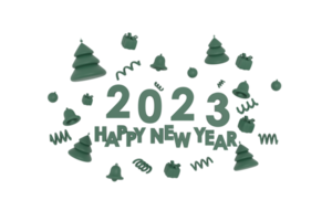 3D. Happy new year 2023, Merry Christmas Christmas tree, gifts, bell, christmas ball png