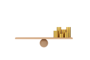 3d. moneda de oro en balanza. concepto de finanzas empresariales. png