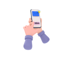 3D. hand holding the smartphone with e-mail application on screen. png