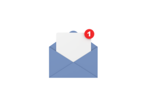3d. notification par courrier un nouveau message électronique dans le concept de boîte de réception isolé. png