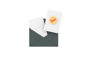 3d. icône d'enveloppe de courrier ouvert avec coche isolée. rendre le concept d'approbation, png
