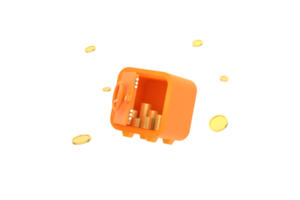 3d. cofre com pilha de moedas de ouro. png