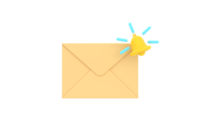 3D envelope with bell notification. new email message notice icon. png