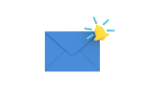 Enveloppe 3d avec notification de cloche. nouvelle icône d'avis de message électronique. png
