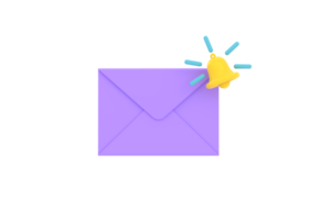 3D envelope with bell notification. new email message notice icon. png