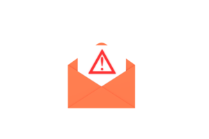 3d. Dangerous email envelope with attached file with warning exclamation mark illustration, png