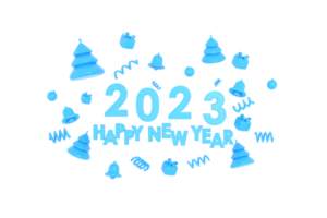 3D. Happy new year 2023, Merry Christmas Christmas tree, gifts, bell, christmas ball png