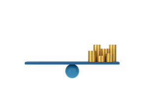 3d. moneda de oro en balanza. concepto de finanzas empresariales. png