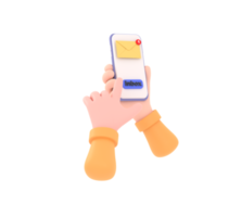 3D. hand holding the smartphone with e-mail application on screen. png