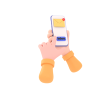 3d. Hand, die das Smartphone mit E-Mail-Anwendung auf dem Bildschirm hält. png