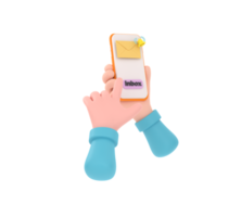 3D. hand holding the smartphone with e-mail application on screen. png