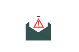 3d. Dangerous email envelope with attached file with warning exclamation mark illustration, png