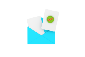 3d. open mail envelope icon with check mark isolated. Render approvement concept, png