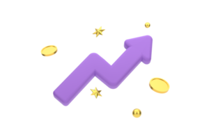 3d. wachstumsaktiendiagramm mit münzen und stern, investitionssymbol png