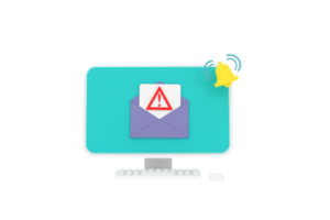 3D. Alert message laptop notification. Danger error alerts, laptop virus problem or insecure messaging spam problems notifications. png