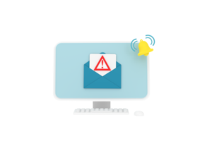 3D. Alert message laptop notification. Danger error alerts, laptop virus problem or insecure messaging spam problems notifications. png