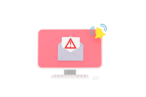 3D. Alert message laptop notification. Danger error alerts, laptop virus problem or insecure messaging spam problems notifications. png