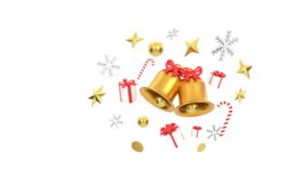 3d. fond de joyeux noël avec des ornements d'or brillants. flocons de neige, cadeau, bonbons, png