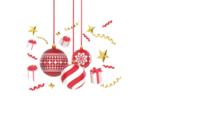 3d. fondo de feliz navidad y feliz año nuevo. cajas de regalo con adorno de bolas decorativas png