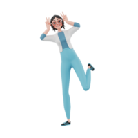 3d illustration of girl with peace pose png