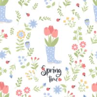 seamless pattern. flowers  tulips in rubber boot png