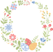 Round frame with flowers and easter eggs png