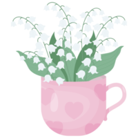 Bouquet of lilies of the valley in cup png