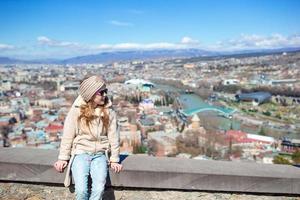 Tbilisi city panorama. Old city, new Summer Rike park, river Kura, the European Square and the Bridge of Peace photo