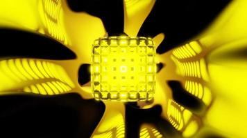 glow yellow golden cube with shadows in tunnel vj loop video