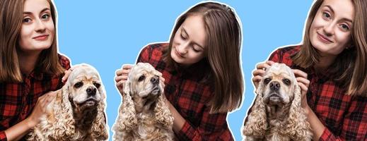 mujer joven con un perro foto