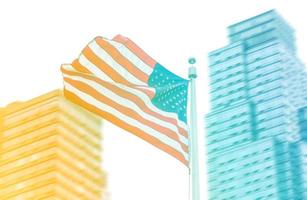 American flag on blurred building background photo