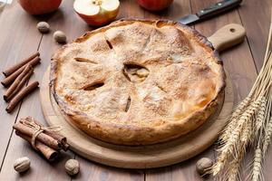 Homemade apple pie with fresh red apples photo