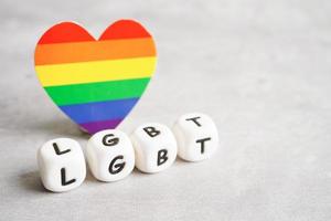 LGBT text character with rainbow flag heart for symbol of pride month lesbian, gay, bisexual, transgender, human rights, tolerance and peace. photo