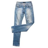denim jeans isolated over white background, denim pants mockup photo
