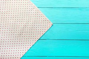 top view empty wooden table and tablecloth copy space photo