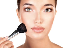 Pretty woman with make up brush png