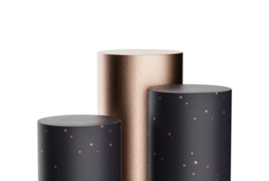 Black, pink gold cylinder pedestal podium display cosmetic products Minimal studio 3d illustration png