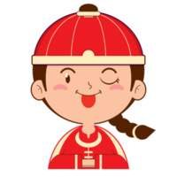 Cinese ragazzo giocoso viso cartone animato carino png