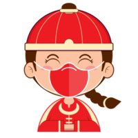 garçon chinois porter un masque dessin animé mignon png