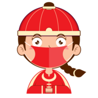 garçon chinois porter un masque dessin animé mignon png