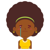 femme afro pleure et visage effrayé dessin animé mignon png