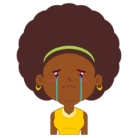 afro kvinna gråt och rädd ansikte tecknad serie söt png
