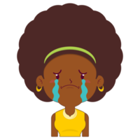 mujer afro llorando y cara asustada dibujos animados lindo png