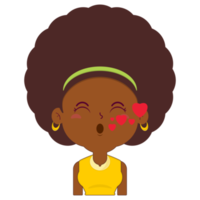 femme afro amoureuse visage dessin animé mignon png