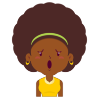 mulher afro rosto surpreso desenho animado fofo png