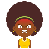afro donna arrabbiato viso cartone animato carino png