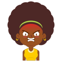 femme afro visage en colère dessin animé mignon png