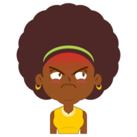 afro donna arrabbiato viso cartone animato carino png