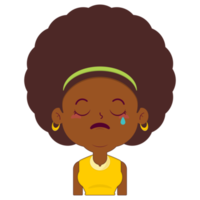 femme afro pleure et visage effrayé dessin animé mignon png