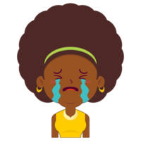 mulher afro chorando e rosto assustado desenho animado fofo png